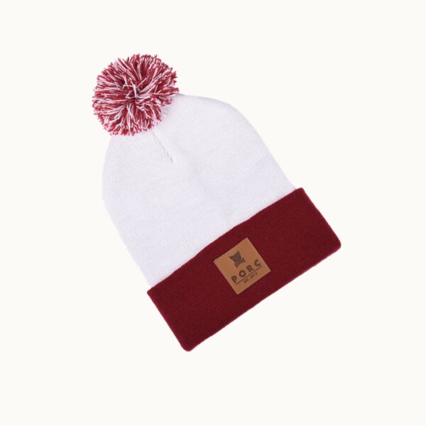 "Logo" Burgundy/White Pom Beanie