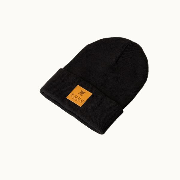 "Logo" Leather Black Beanie