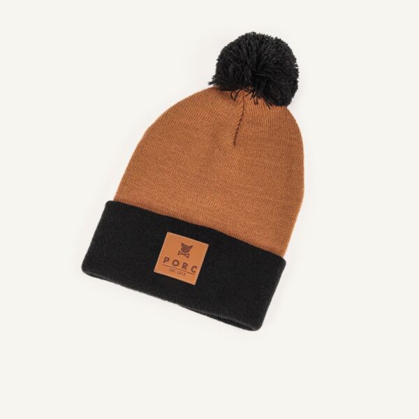 "Logo" Black/Brown Pom Beanie