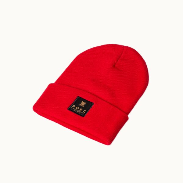 "Logo" Woven Red Beanie