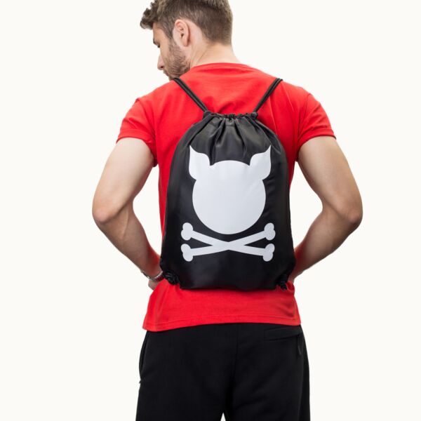 "Logo" Black Drawstring Bag