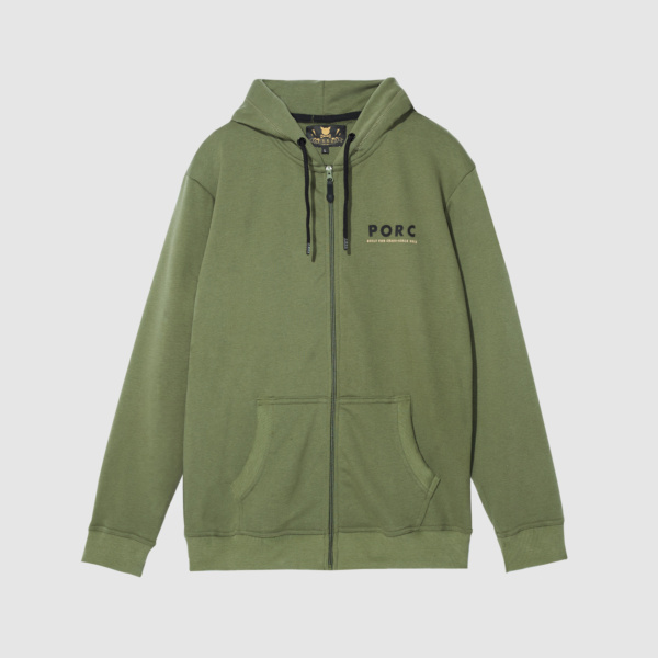 Hanorac olive cu fermoar Built for Chaos PORC - vedere fata