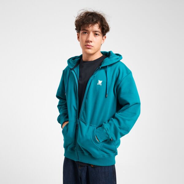 "Essential Logo" Teal Zipper Hooded Sweat