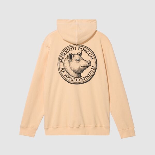 "Memento Porcum" Off White Zipper Hooded Sweat