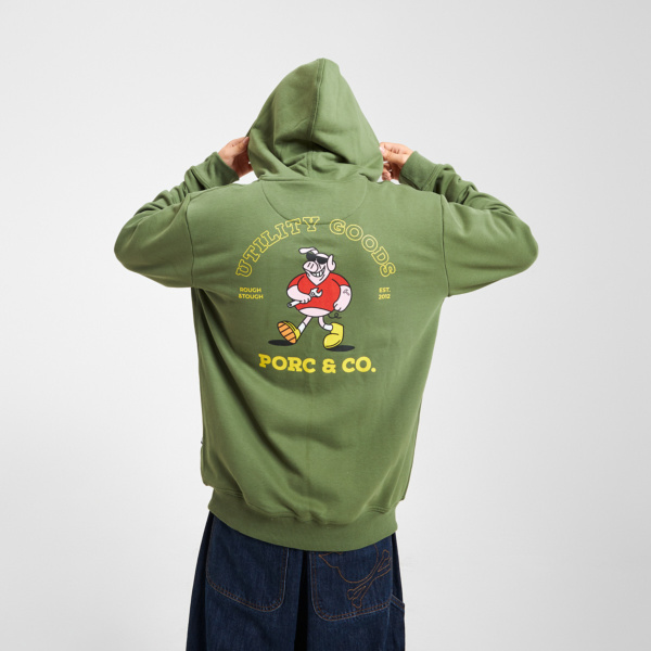 "Utility" Olive Zipper Hooded Sweat