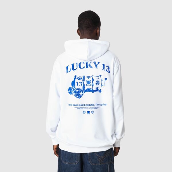"Lucky 13" White Hooded Sweat