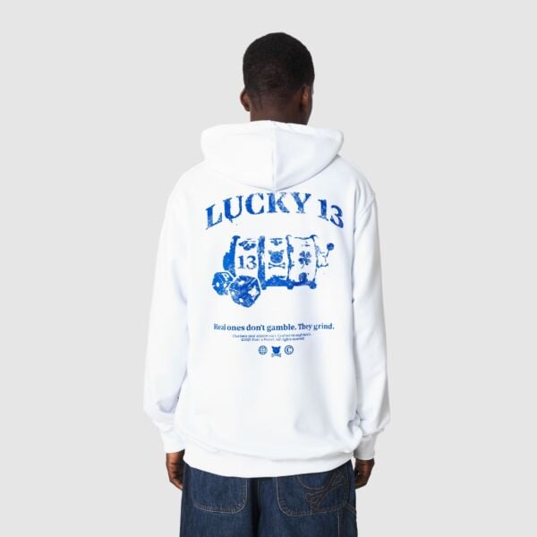 "Lucky 13" White Hooded Sweat