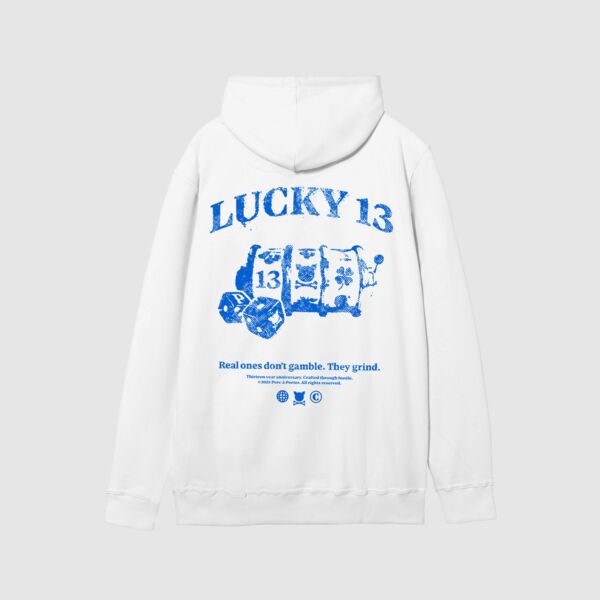 "Lucky 13" White Hooded Sweat