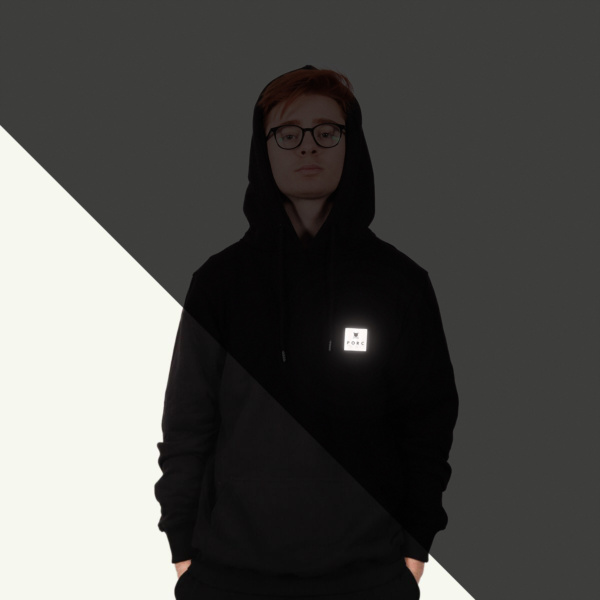 "Reflective Label" Black Hooded Sweat