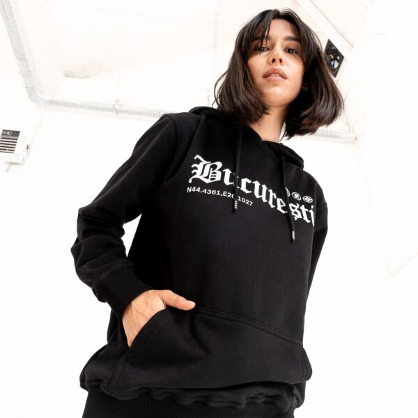 "Bucuresti" Black Hooded Sweat