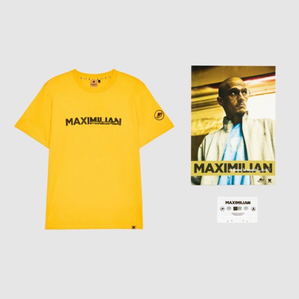 Tricou galben bumbac premium PORC x Maximilian Volumu la maximilian editie limitata cu logo Casalot Sound pe maneca