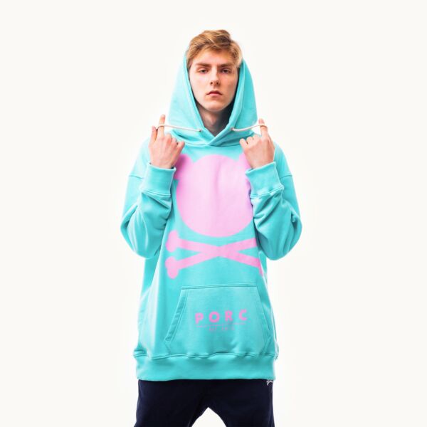 "Logo" Oversized Aqua Hooded Sweat