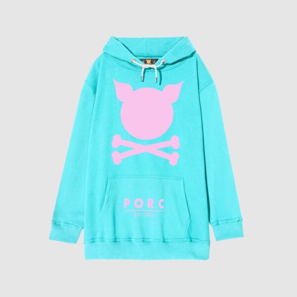 "Logo" Oversized Aqua Hooded Sweat